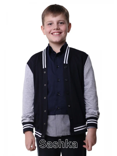 Бомбер для хлопчика Sashka шкільний  темно-синій утеплений, розмір 98-182